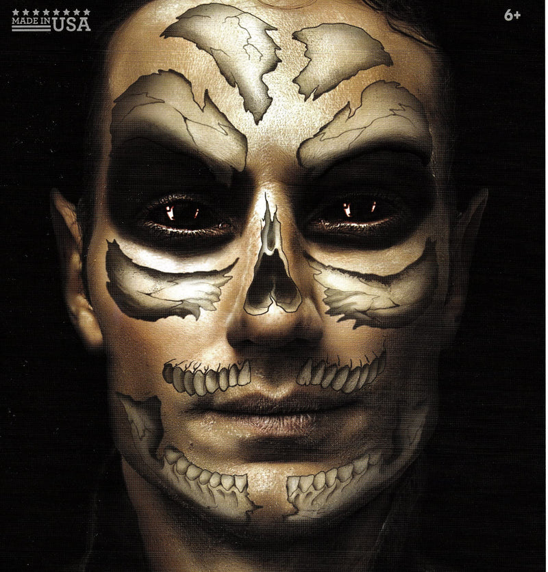 Halloween Realistic Temporary Costume American Made Make Up Face/Body Tattoo Kit Men or Women - (Scary Clown, Confused Clown, Skull) - 3 Kits Halloween Costume Tattoo