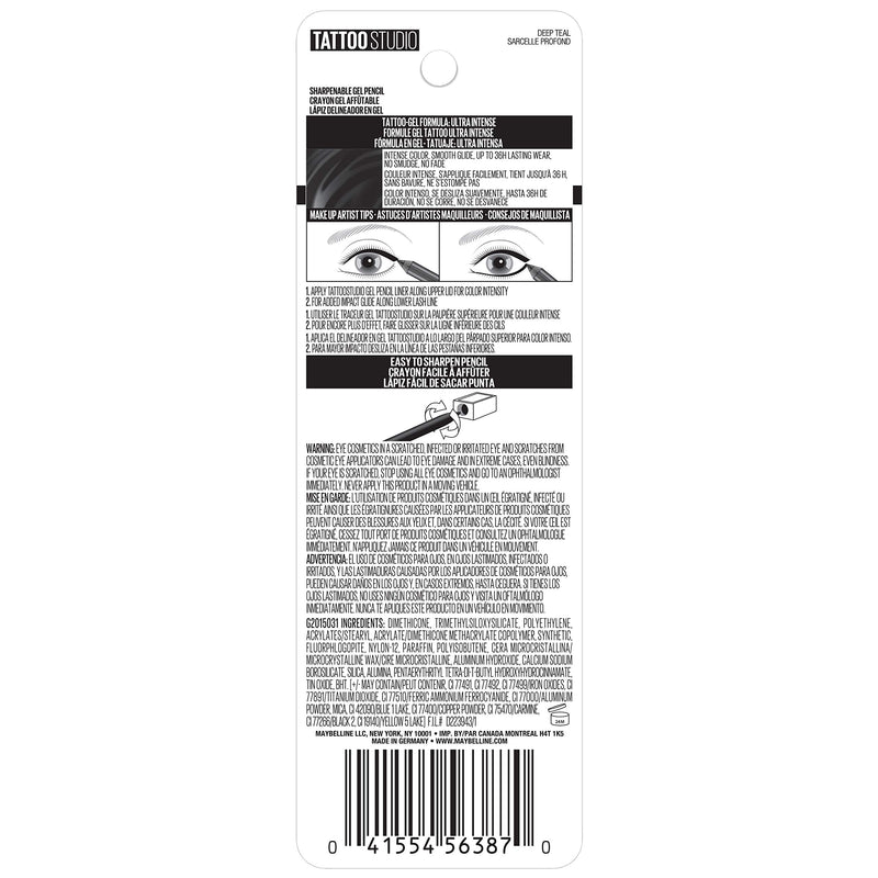 Maybelline TattooStudio Sharpenable Gel Pencil Longwear Eyeliner Makeup, Deep Teal, 0.04 oz. Maybelline New York