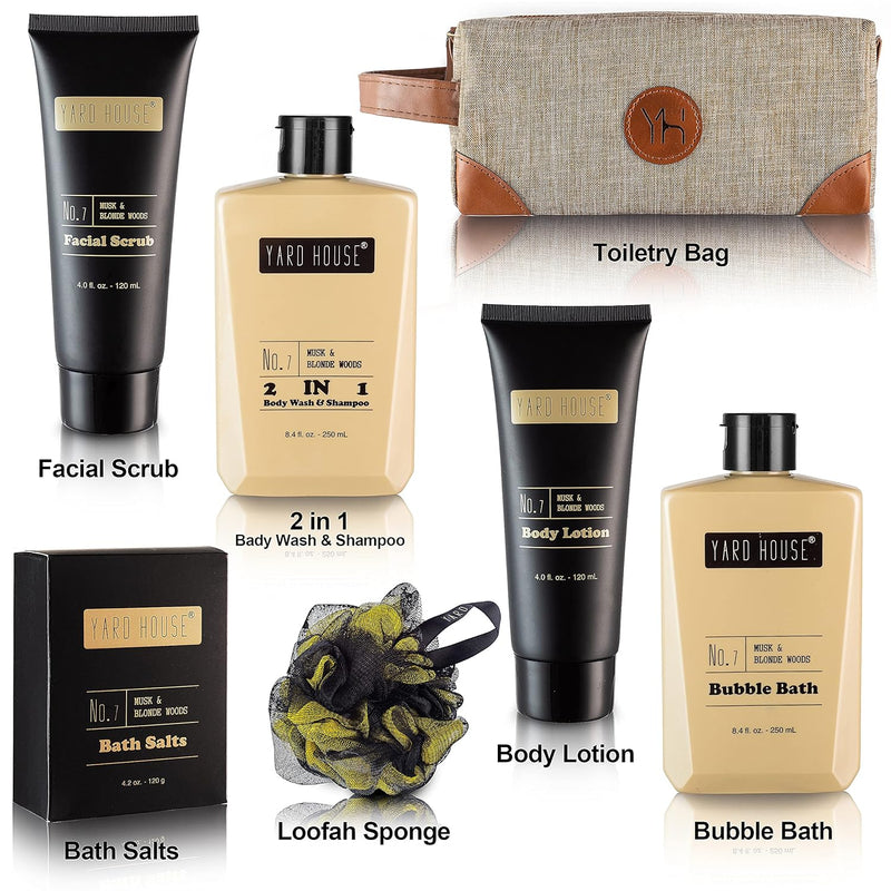 Mens Bath and Body Gift Set - Musk and Blonde Woods - Luxury Christmas, Birthday, Fathers Day Gifts From Daughter, Wife, Son For Dad, Husband - Relaxing Spa Kit for Him in Toiletry Bag Infinity Warehouse