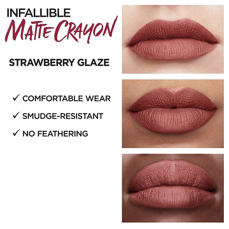 L'Oreal Paris Infallible Matte Lip Crayon, Strawberry Glaze (Packaging May Vary) L'Oreal Paris Store