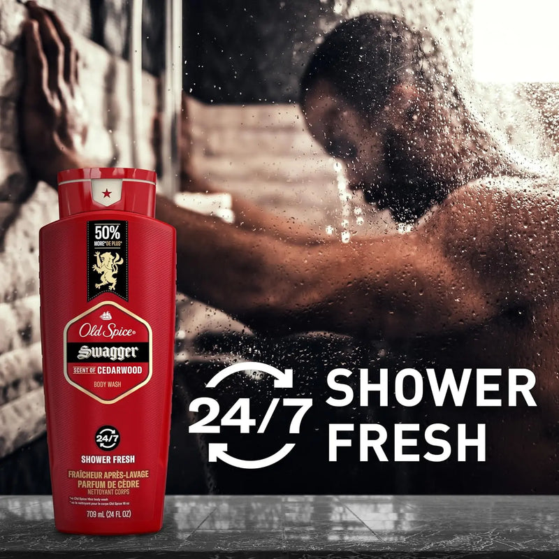 Old Spice Body Wash for Men, 24/7 Shower Fresh with Lasting Scent, Red Collection, Swagger with Cedarwood Scent, 24 fl oz (Pack of 2) Infinity Warehouse