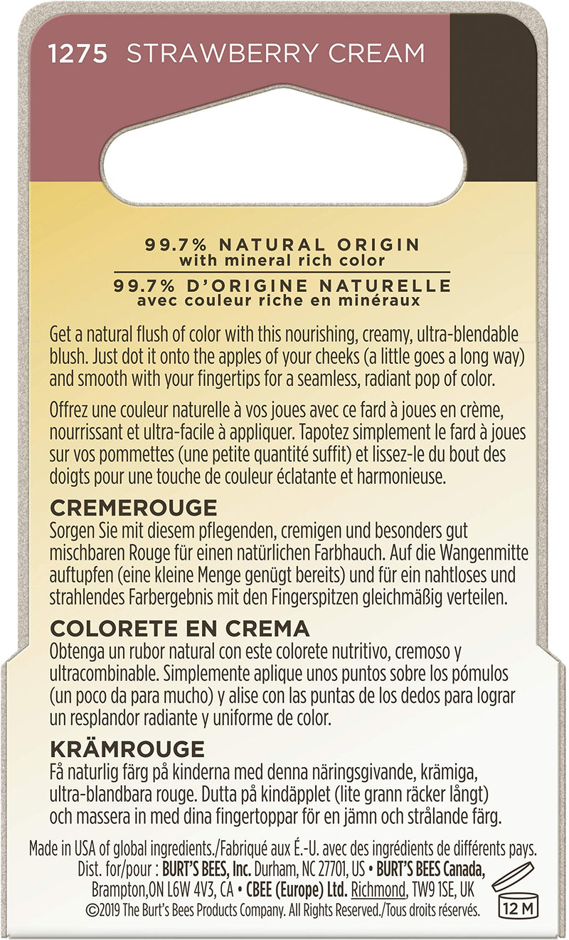 Burt's Bees Color Nurture Moisturizing Cream Blush with Vitamin E, Strawberry Cream, 0.25 Ounce Burt's Bees