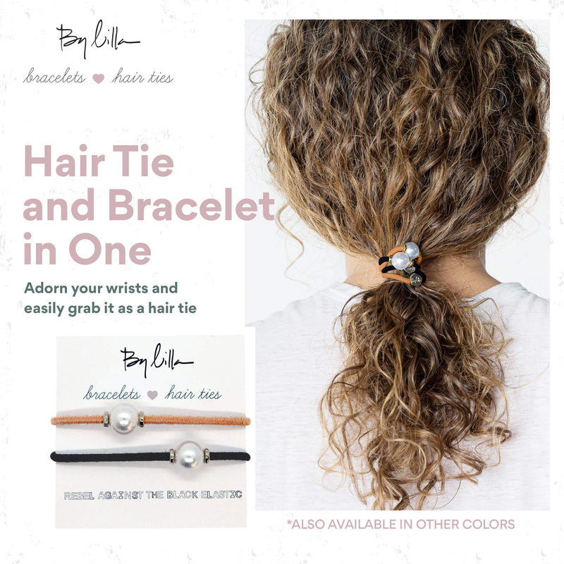 By Lilla Halo Elastic Hair Ties and Bracelets | Set of Two Hair Tie-Bracelets | Hair Accessories for Women | No Crease Hair Ties & Women’s Bracelets | Silver (Nectarine/Brown) By Lilla