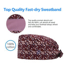 QBA Adjustable Working Cap with Button, 2 PCS, Cotton Working Hat Sweatband, Elastic Bandage Tie Back Hats for Women & Men, One Size, Black + Floret Wine QBA