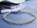 BABEYOND Bridal Headpiece Rhinestone Wedding Headband Pearl Vintage Wedding Hair Bands for Brides with Lace Ribbon (White Beads) BABEYOND