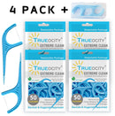 Trueocity Dental Flossers Brush Picks 4 Pack w/ Travel Case (200 Total Count), Dental Floss Glides Easy Between Teeth, Flosser Helps Prevent Tooth Decay & Gum Disease, Easy Grip Handle, Mint Flavored Trueocity