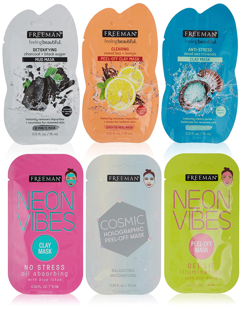 Freeman Beauty Facial Mask Variety Pack: Clay, Charcoal, Mud, and Peel Off Beauty Face Masks, 6 Count FREEMAN Store