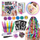 Temporary Glitter Tattoo Hair Color Dye Combo Kit for Girls, Funkidz Teens Makeup Kit Includes Hair Chalk Pens Braid Beads Supplies Stuff for Girls FUN KIDZ