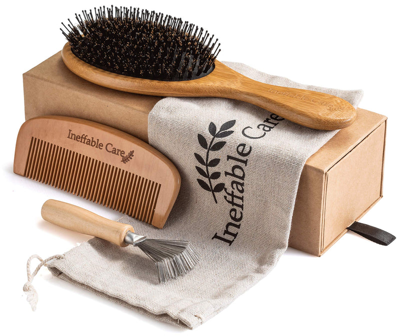 Boar Bristle Hair Brush Set for Women & Men - Wooden Comb & Detangling Hair Brushes for Women Long, Thick, Thin, Fine, Curly & Tangled - Natural Detangler Hairbrush & Comb Stocking Stuffers Gift set Ineffable Care