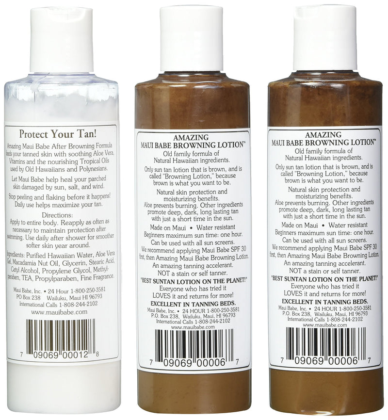 Maui Babe Tanning Pack (2 Browning Lotions 8 oz, 1 After Browning Lotion 8 oz) Maui Babe
