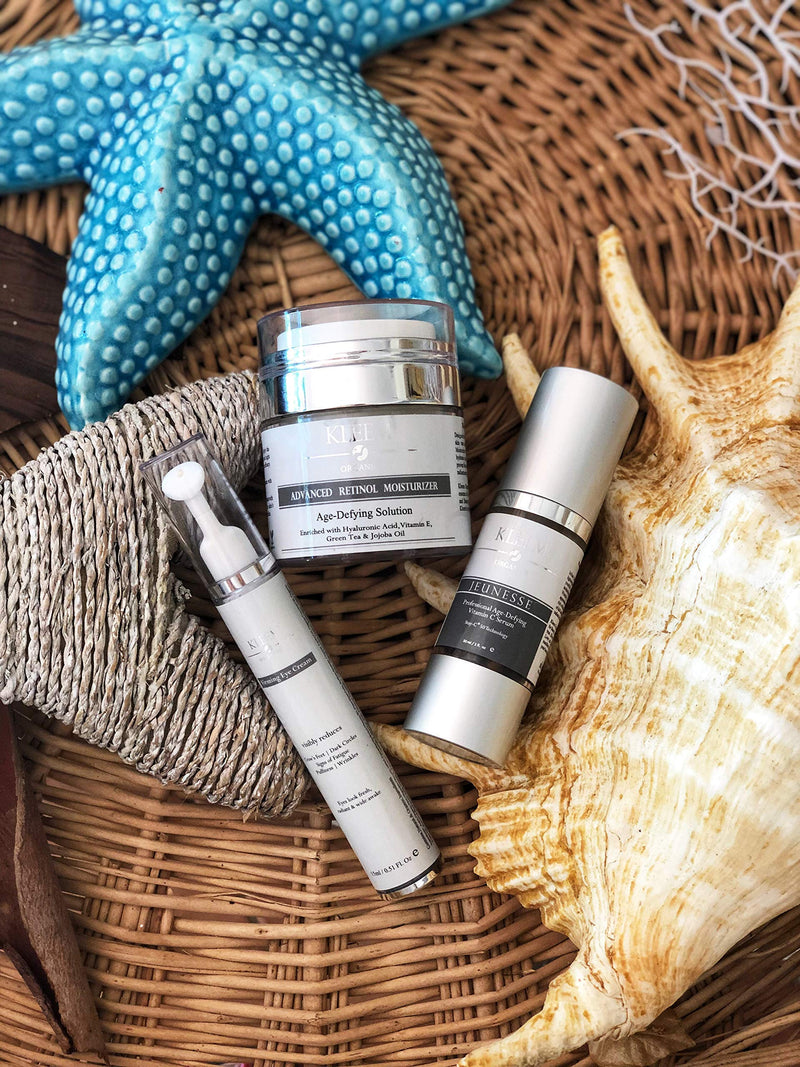 Anti Aging Skin Care Set: Retinol Cream, Vitamin C Serum & Firming Eye Cream for a glowing and radiant skin. The Best Beauty Gift Sets for Women Kleem Organics