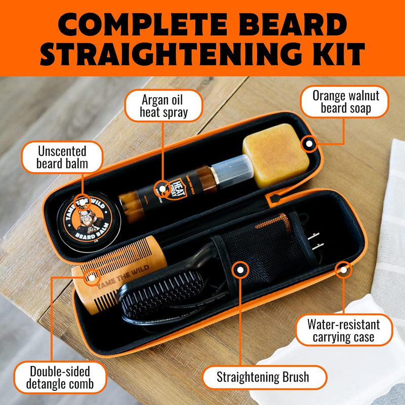 Tame the Wild Premium Beard Grooming Kit - Heated Beard Brush, Straightener Comb, Heat Protectant Spray, Beard Soap, Balm, Wooden Comb, and Storage Case Infinity Warehouse