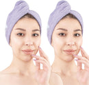 American Soft Linen 100% Cotton Hair Towels for Women, Head Towel Cap, Cotton Hair Turban Towel Wrap for Long Curly Anti Frizz Hair, Soft and Absorbent Cotton Hair Towels 2 Pack, Purple-Black Infinity Warehouse