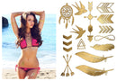 Terra Tattoos Gold Metallic Temporary Tats 75+ Geometric Henna Designs Moon, Stars, Arrows, Feathers Waterproof Nontoxic Long Lasting Perfect for Beach, Festivals, & more! Terra Tattoos