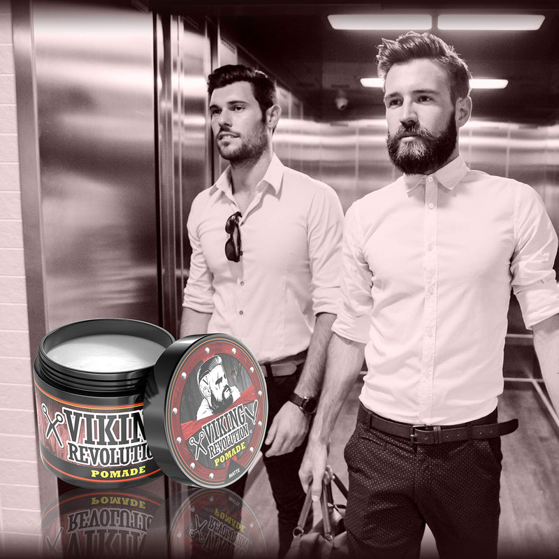 Hair Pomade for Men (New Formula) - Medium Hold and Matte Shine Free for Classic Look 4oz - Water Based & Easy to Wash Out by Viking Revolution Viking Revolution