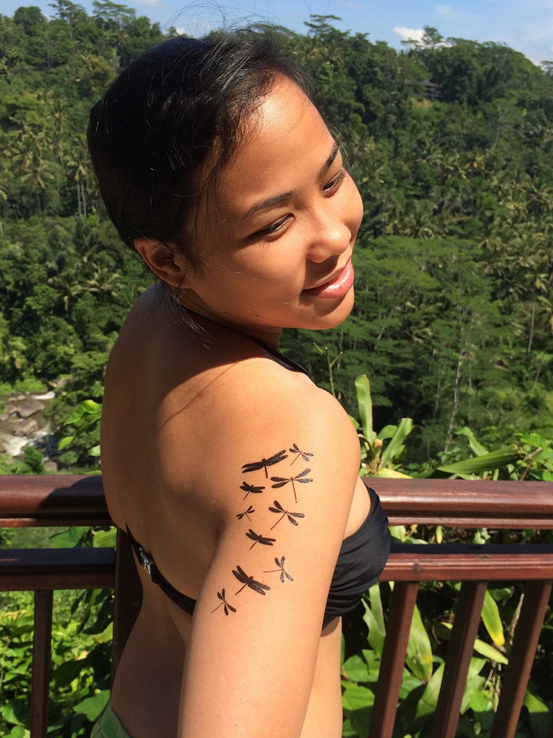 Premium Dragonfly & Butterfly Black Silhouette Tattoo Tattoos PremiumTT temporary tattoos