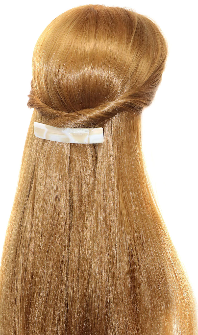 French Amie Oblong Handmade 3.5" Celluloid Automatic Hair Clip Barrette French Hair Clip for Girls Strong Hold Hair Clips for Women No Slip Durable Paris Hair Accessories, Made in France (Cream Nouget) French Amie