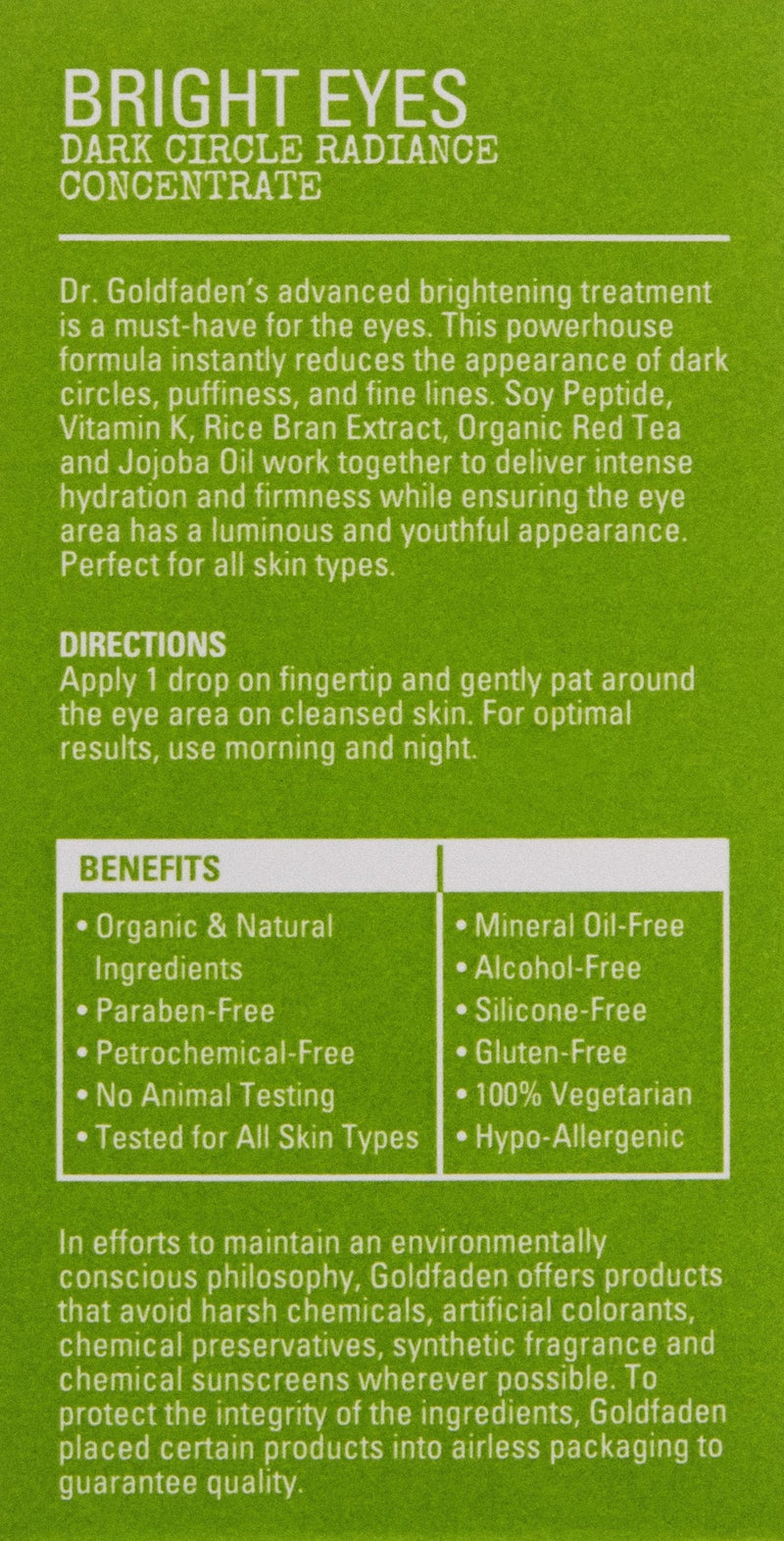 Bright Eyes Dark Circle Concentrate Brightening Eye Cream w/ Soy Peptide, Rice Bran Extract & Arnica | May Reduce Under Eye Darkness, Puffiness & Fine Lines for a More Youthful Glow 0.5 fl. oz. GOLDFADEN MD