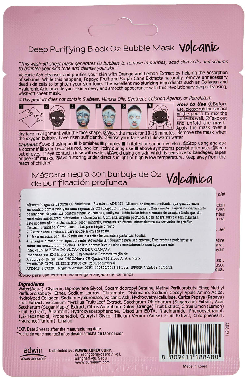 PUREDERM Volcanic Facial Mask Skin Care (10 Pack) - Korean Beauty Bubble Face Sheet Mask for Moisturizing and Hydrating - Rich Collagen and Botanical Extracts Soothe and Illuminate Your Skin Purederm