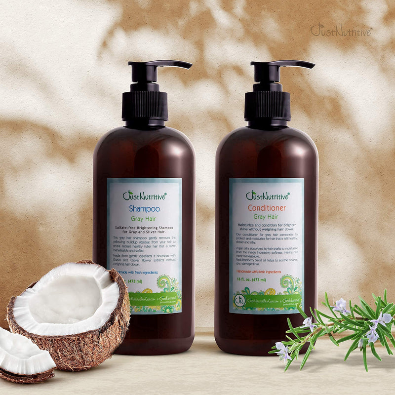 Gray Hair Shampoo and Gray Hair Shampoo | Just Natural Hair Care | Natural Shampoo | Natural Conditioner | Gray Hair Kit | Gray Hair Bundle | Just Nutritive | Each Product 16 oz. Just Nutritive