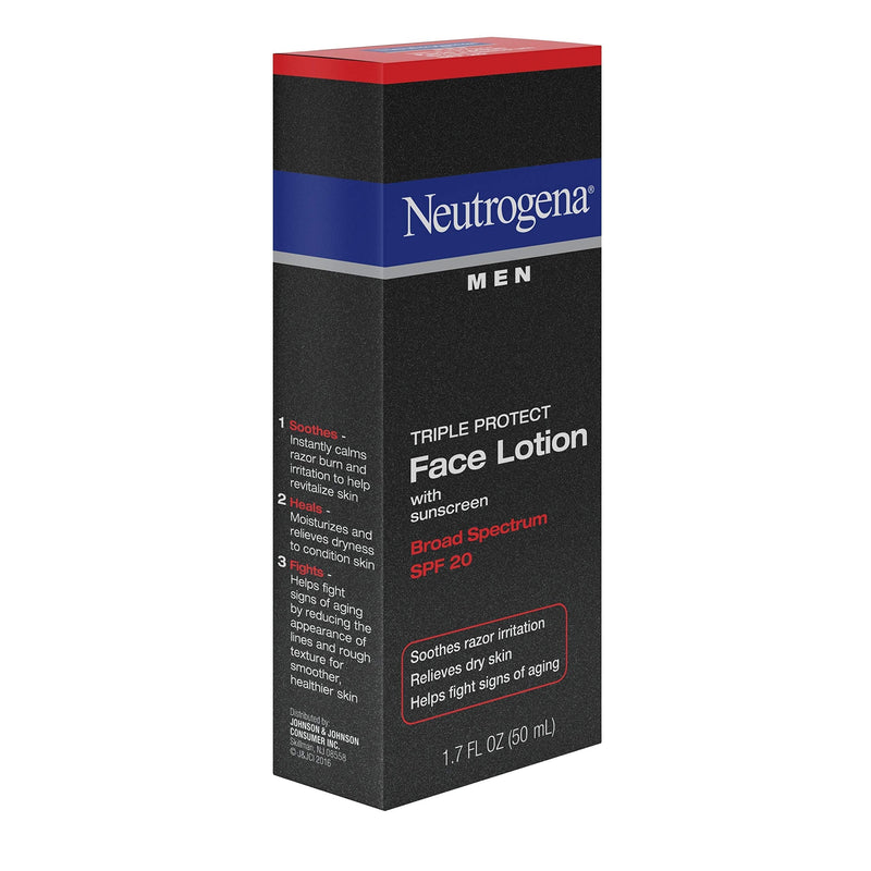 Neutrogena Triple Protect Men's Daily Face Lotion with Broad Spectrum SPF 20 Sunscreen, Men's Anti-Aging Facial Moisturizer to Soothe Razor Irritation & Relieve Dry Skin, 3 x 1.7 fl. oz Neutrogena