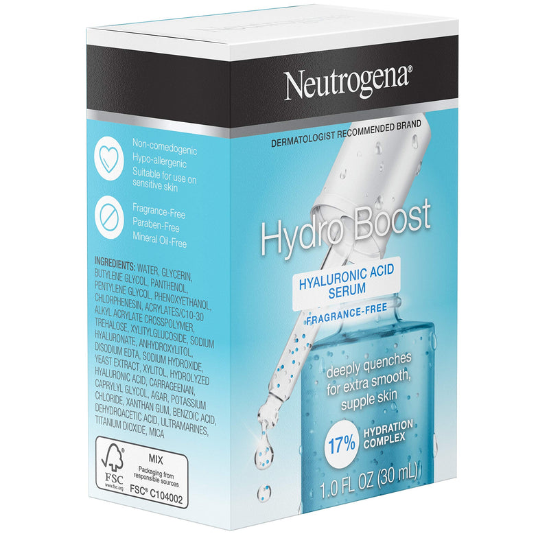 Neutrogena Hydro Boost Hyaluronic Acid Serum with 17% Hydration Complex, Lightweight Daily Hyaluronic Acid Facial Serum for Dry Skin, Oil-Free Fragrance-Free, 1 Fl Oz Neutrogena