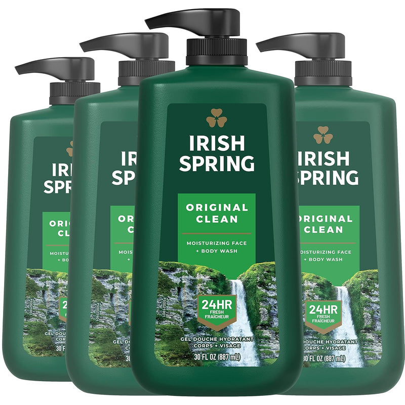 Irish Spring Original Clean Body Wash, 30 Oz Pump (Pack of 4) Infinity Warehouse