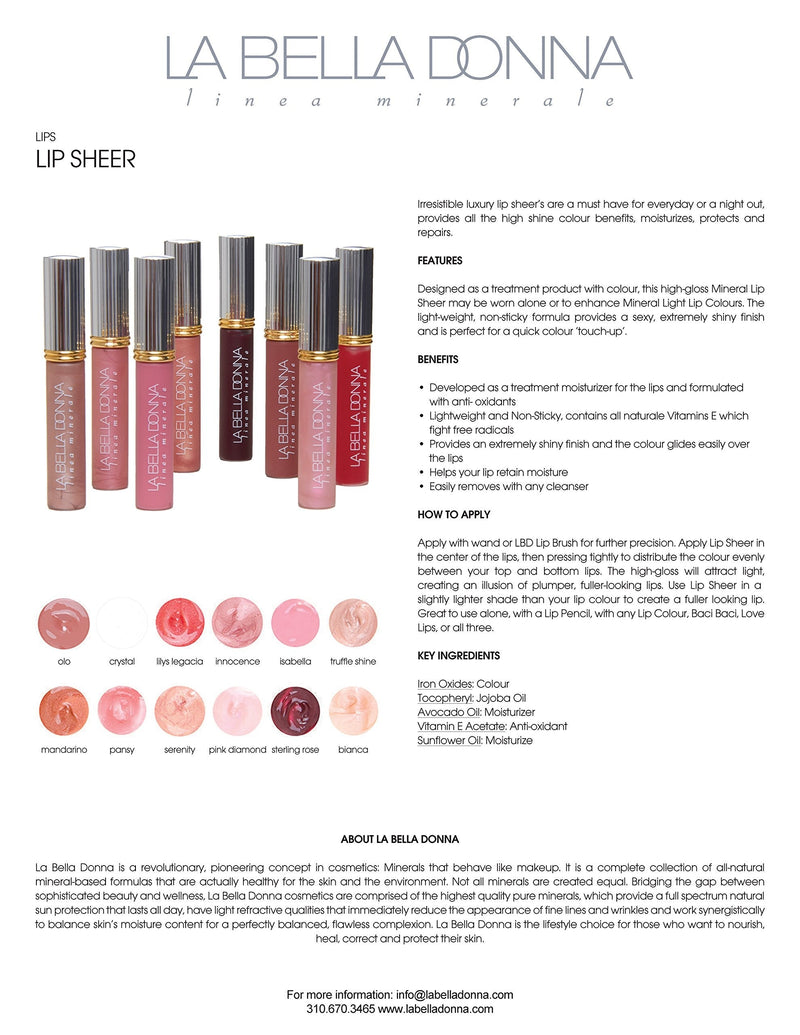 La Bella Donna High Gloss Mineral Lip Sheer - Pansy La Bella Donna