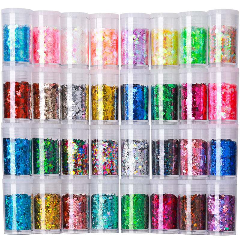 Teenitor Glitter, Chunky Glitter Mixed, Nail Glitter with Stars, Cosmetic Face Body Eye Hair Glitter, 32pcs Teenitor