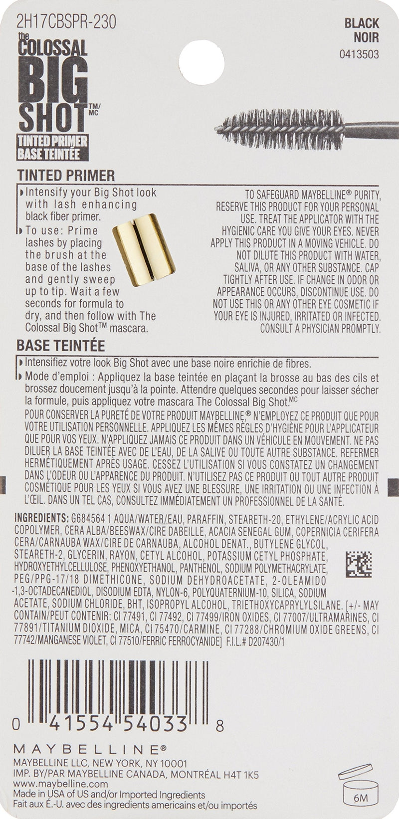 Maybelline New York Volume Express The Colossal Big Shot Tinted Primer, Black, 0.26 Fluid Ounce Maybelline New York