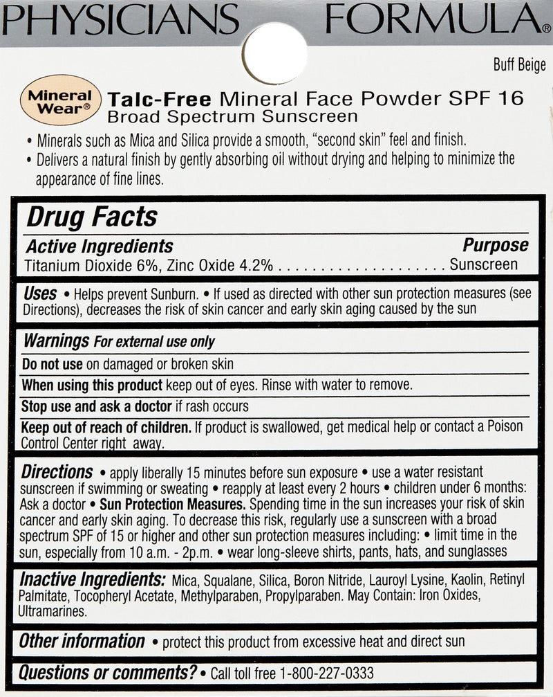 Physicians Formula Mineral Wear Talc-Free Mineral Face Powder SPF 16 Translucent Physicians Formula