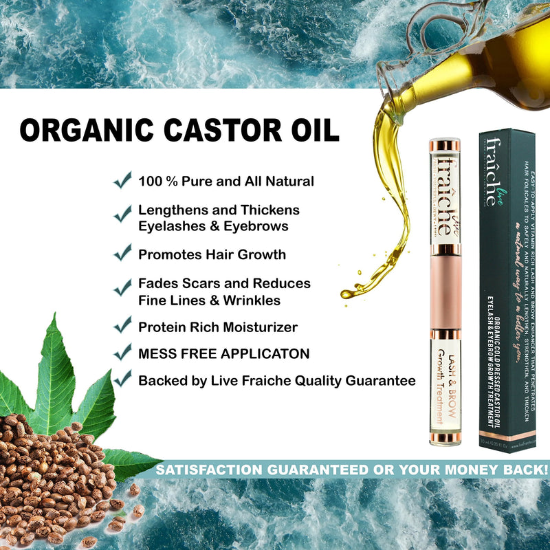 USDA Organic Castor Oil for Eyelashes and Eyebrows - All Natural Cold Pressed Castor Oil Eyelash Growth Serum with Mascara Tube - Caster Oil Eyebrow Growth Serum Eyelash Conditioner Lash Boost Serum Live Fraiche