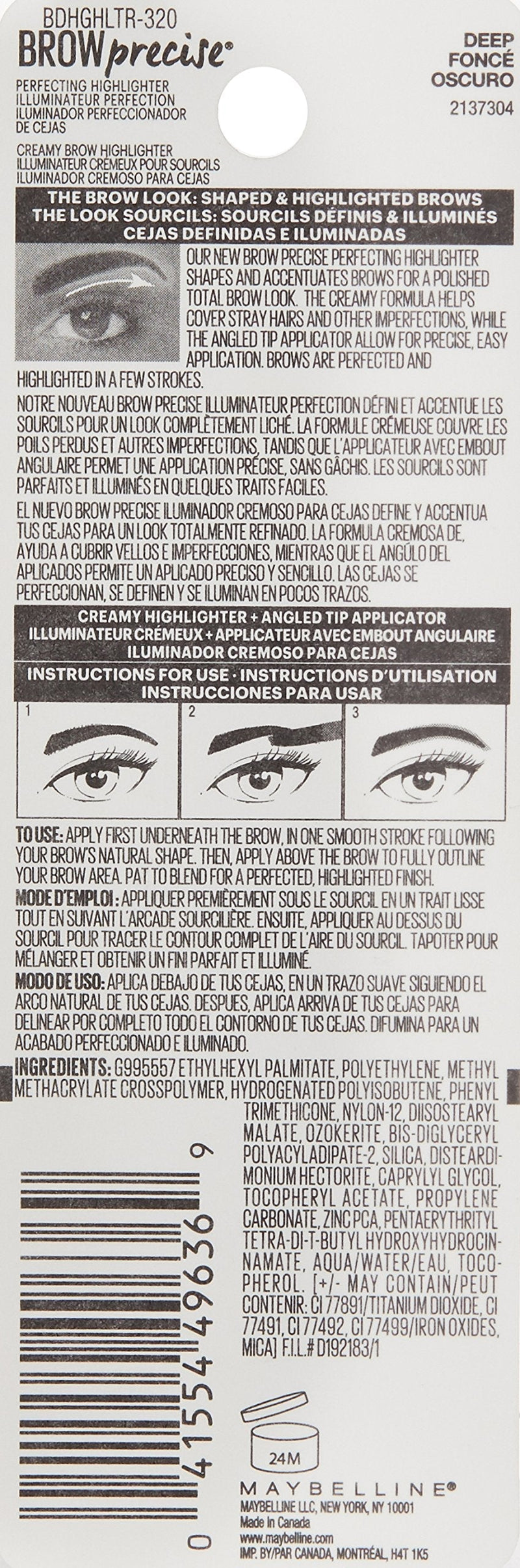 Maybelline Brow Precise Perfecting Eyebrow Highlighter, Dark, 0.04 oz. Maybelline New York