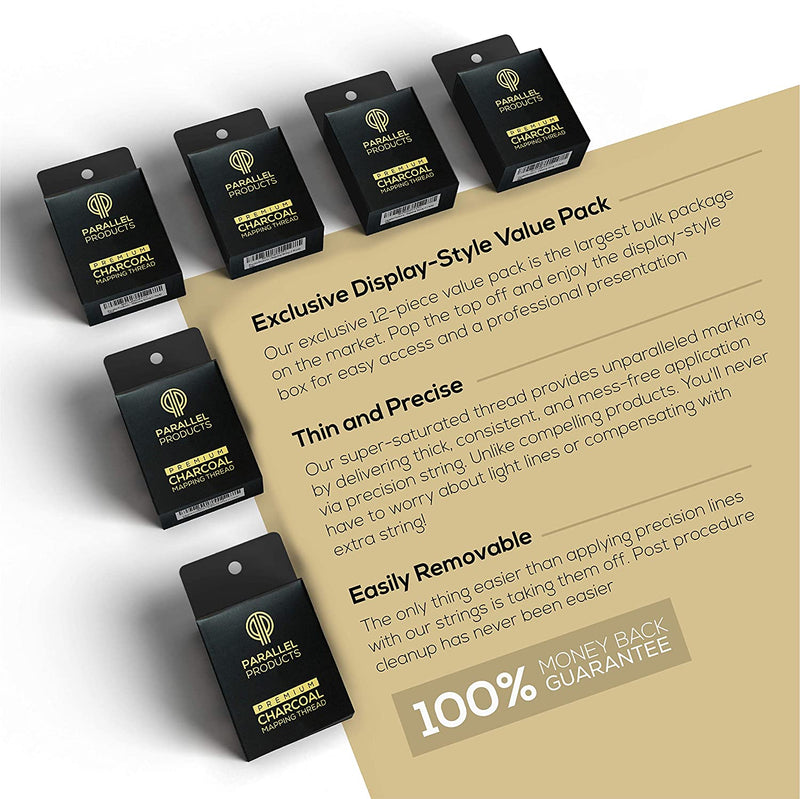 Parallel Products - THE STUDIO PACK – Premium Eyebrow Mapping String for Microblading – Pre-Inked – 1 mm Fine, Bamboo Charcoal Thread – Twelve Pack – 15 Meters/48 Feet per Box (12 Pack) Parallel Products