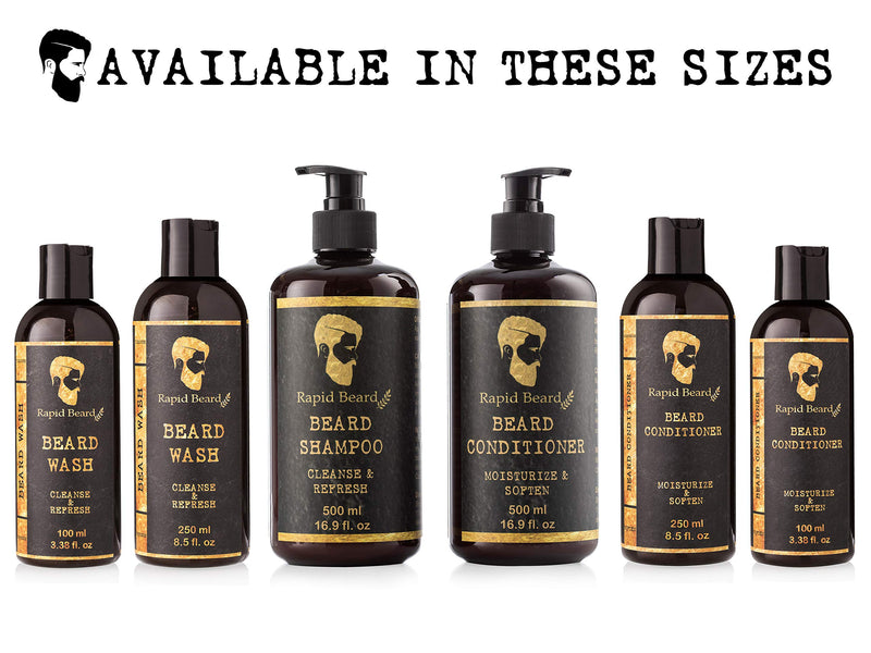 Beard Shampoo and Beard Conditioner Wash & Growth kit for Men Care - Softener & Moisturizer for Hydrating, Cleansing and Refreshing Beard and Mustache Facial Hair Gift Set (250ml / 8.5 fl oz) Rapid Beard