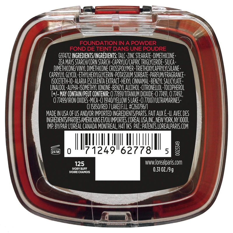 L'Oreal Paris Makeup Infallible Fresh Wear Foundation in a Powder Up to 24H Wear oz, 125 Ivory Buff, 0.31 Fl Oz L'Oreal Paris