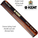 Kent Slim Jim Handmade All Fine Tooth Pocket Comb for Men, Hair Comb Straightener for Everyday Grooming Styling Hair, Mustache and Beard, Use Dry or with Balms, Saw Cut Hand Polished, Made in England KENT