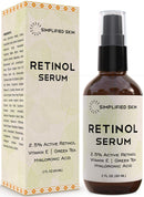 Retinol Serum 2.5% for Face & Eyes (2 oz) with Vitamin A, E, Hyaluronic Acid & Green Tea for Anti-Aging, Fine Lines & Wrinkles. Brightening Facial Serum for Day & Night use by Simplified Skin Simplified Skin