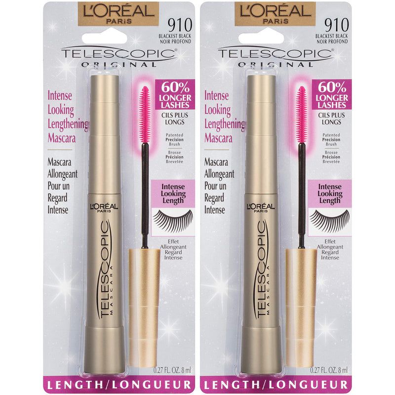 L'Oreal Paris Makeup Telescopic Original Lengthening Mascara, Blackest Black, 0.27 Fl Oz (Pack of 2) L'Oreal Paris