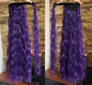 20" 22" 24" Long One Piece Straight Curly Wavy Clip in Wrap around Ombre Ponytail Hairpieces (24" Curly-Purple(120g)) DevaLook Hair Extension