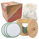 MUEROSA 14 pcs Reusable Bamboo Makeup Remover Pads | 100% Natural Bamboo Fiber Rounds | Soft Face Pads Facial Cleasing Skincare Set (14 Pads + Bamboo Holder + Laundry Bag, GREEN EDITION) Muerosa