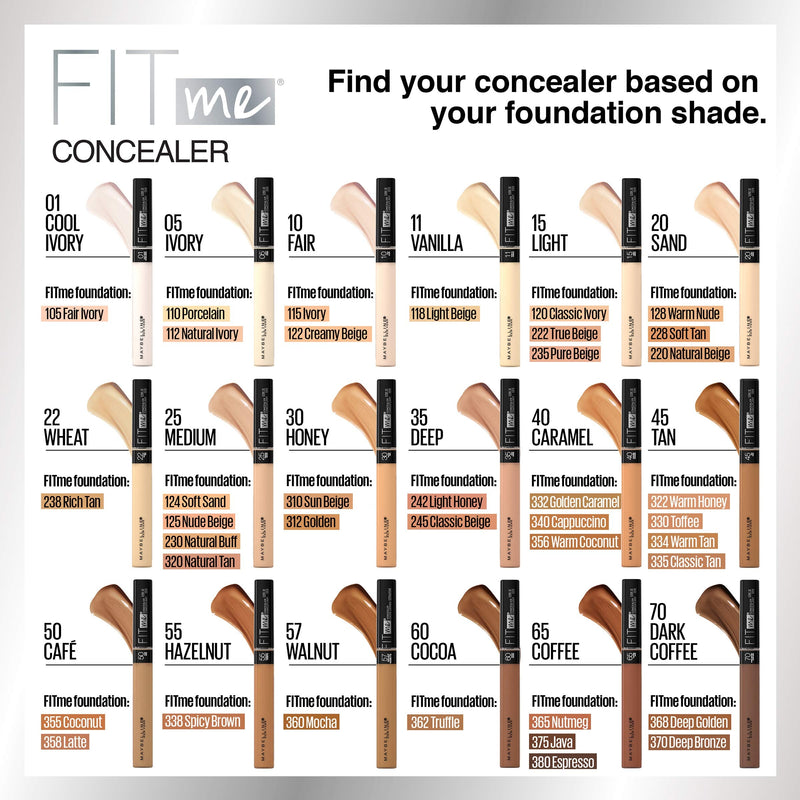 Maybelline Fit Me Liquid Concealer Makeup, Natural Coverage, Oil-Free, Café, 0.23 fl; oz. Maybelline New York