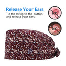 QBA Adjustable Working Cap with Button, 2 PCS, Cotton Working Hat Sweatband, Elastic Bandage Tie Back Hats for Women & Men, One Size, Black + Floret Wine QBA