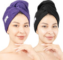 American Soft Linen 100% Cotton Hair Towels for Women, Head Towel Cap, Cotton Hair Turban Towel Wrap for Long Curly Anti Frizz Hair, Soft and Absorbent Cotton Hair Towels 2 Pack, Purple-Black Infinity Warehouse