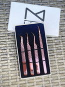 M LASH Set Of 4 Diamond Grip Eyelash Extensions Tweezers - Japanese Steel Lash Supply (Rose Gold) M Store
