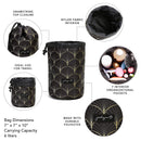 Jadyn B Cinch Top Compact Travel Makeup Bag and Cosmetic Organizer for Women (Deco Frond) Jadyn