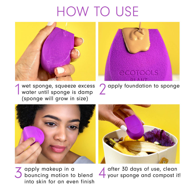EcoTools, BioBlender by Natural Makeup Blender Beauty Sponges for Liquid and Cream Foundation, Purple EcoTools Store