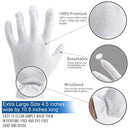 Extra Large, XL Moisturizing White Gloves for Men Overnight Bedtime Cotton Cosmetic Inspection Premium Cloth Quality Eczema Dry Sensitive Irritated Skin Spa Therapy Secure Wristband Gaxcoo