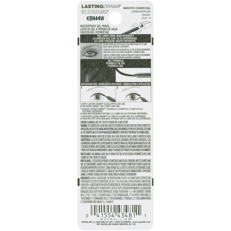 Maybelline New York Eyestudio Lasting Drama Waterproof Gel Eye Pencil, Smooth Charcoal, 0.04 Ounce Maybelline New York