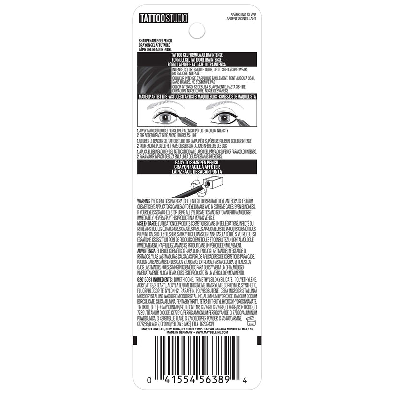 Maybelline TattooStudio Sharpenable Gel Pencil Waterproof Longwear Eyeliner, Deep Onyx, 0.04 oz. Maybelline New York